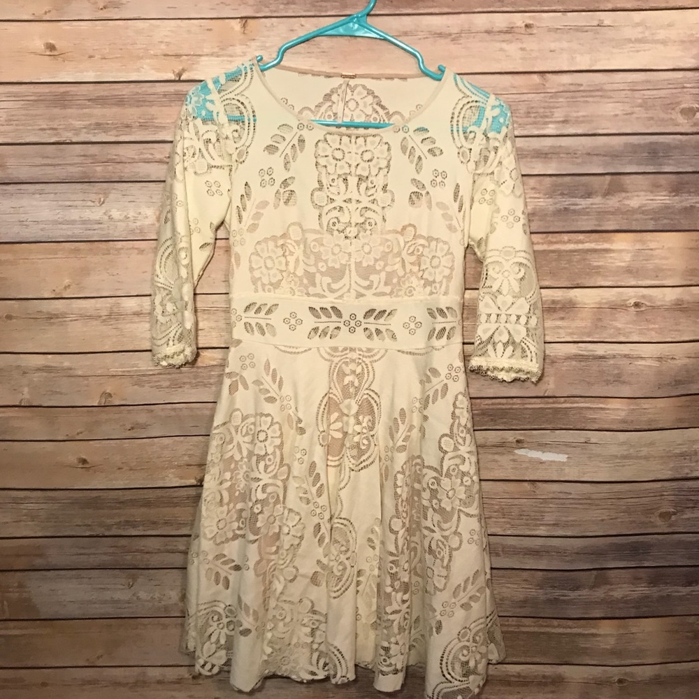 Free People Dress Crochet Lace Nude Bridal Size 0